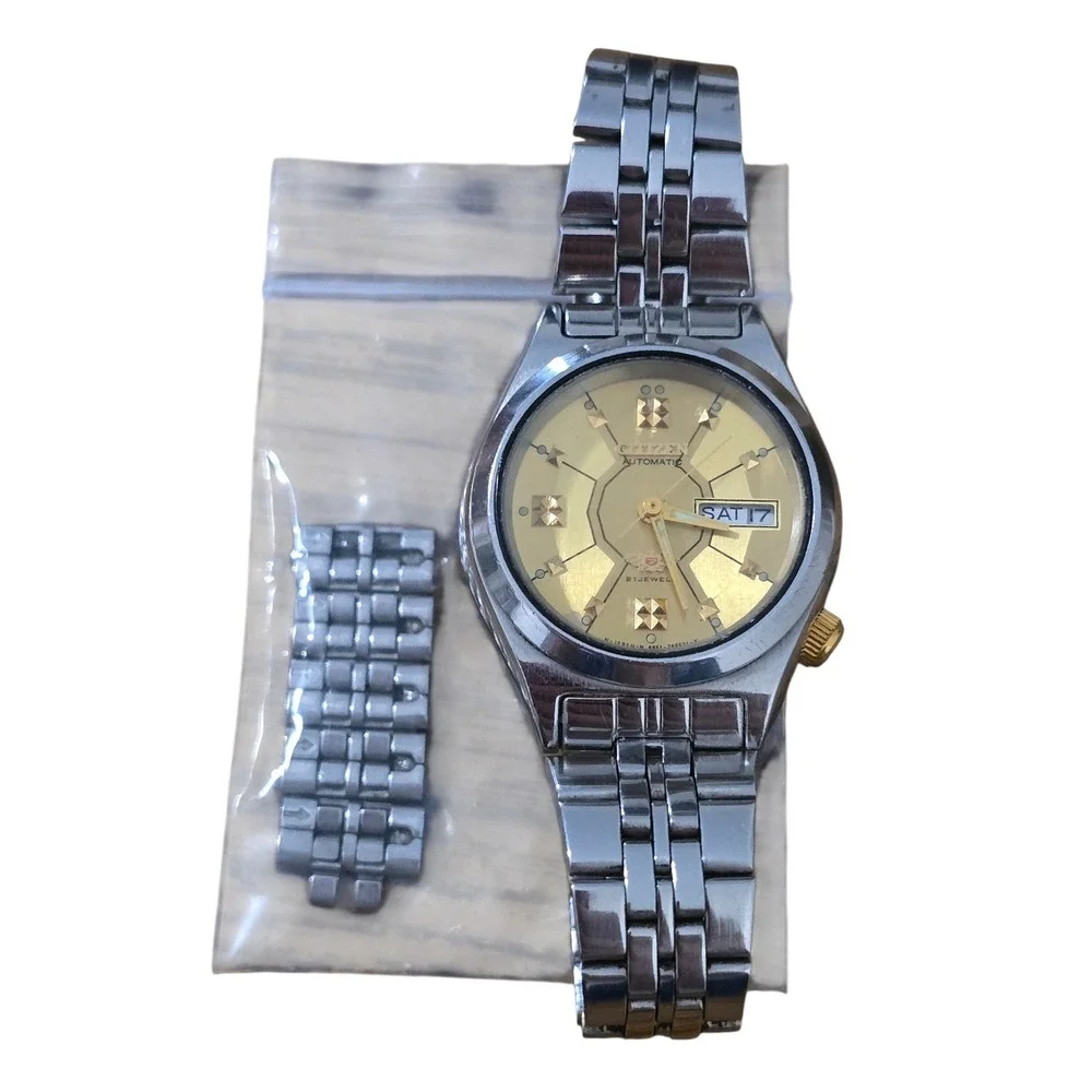 Vintage Citizen Automatic Watch 21 Jewels Gold Dial Day Date Y2K Quiet Luxury